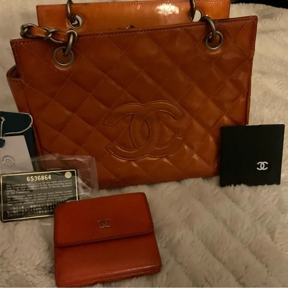 CHANEL Quilted Burnt Orange Tote and Wallet - Picture 1 of 6